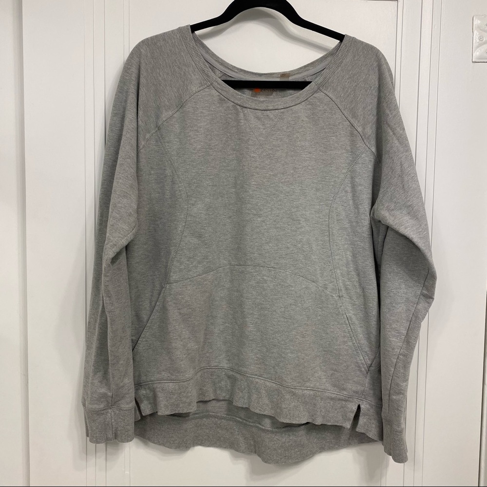 ZELLA Gray Luxe Sport Soft Sweatshirt Top Pockets Grosgrain Detailing XL